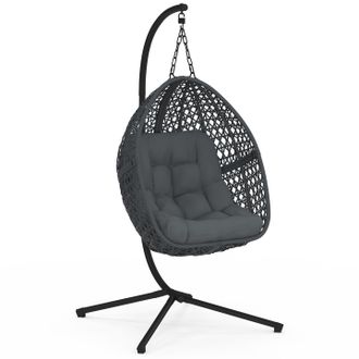 IDMarket Poltrona A Luna Sospesa In Rattan Traforato Con Cuscino Grigio