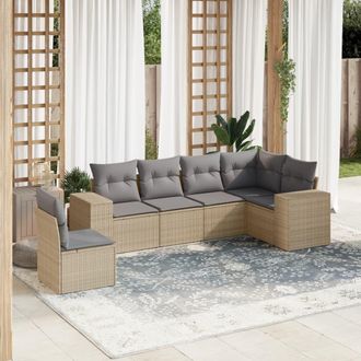 vidaXL Vidaxl - Juego De Sof&aacute;s Jard&iacute;n Con Cojines 6 Pzas Rat&aacute;n Sint&eacute;tico Beige