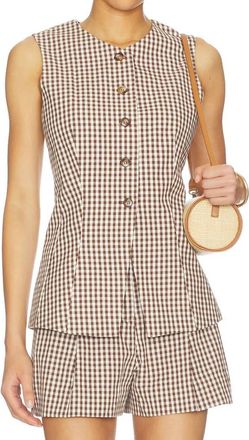 Astr Karan Longline Vest In Brown Checker