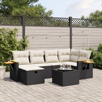 vidaXL Vidaxl - Set De Comedor De Jard&iacute;n 7 Pzas Y Cojines Rat&aacute;n Sint&eacute;tico Negro