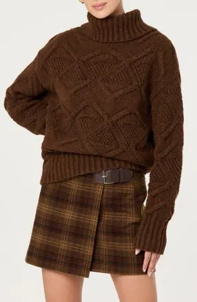 ASTR the Label Janeth Cable Turtleneck Sweater in Brown at Nordstrom Rack, Size X-Small