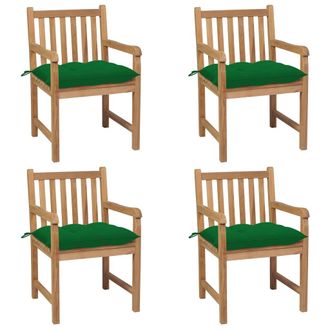 vidaXL Sillas De Jard&iacute;n 4 Uds Madera Maciza De Teca Con Cojines Verdes Vidaxl