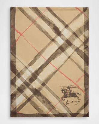 Burberry Wide Watercolor Check Silk Scarf