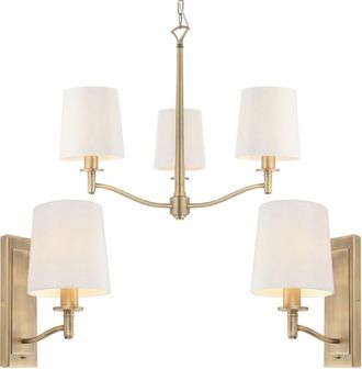 Loops 3 Bulb Ceiling Pendant Lamp & 2x Matching Wall Light Matt Antique Brass & Shade