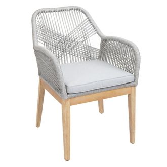 Hhg [nunca Usado] Silla De Jard&iacute;n Hhg-678b, Sill&oacute;n De Exterior, Mimbre De Cuerda Resistente A La Intemperie Madera De Cuerda Acacia, Gris Claro Coj&iacute;n Gris