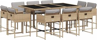 vidaXL Vidaxl - Set Comedor De Jard&iacute;n 11 Pzas Con Cojines Rat&aacute;n Sint&eacute;tico Beige