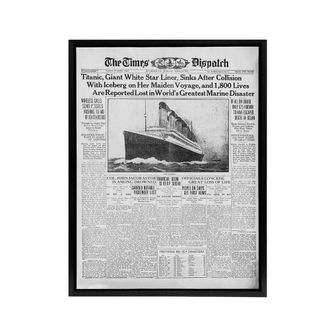 Artery8 Newspaper Front Page 1912 Titanic Disaster Framed Canvas Wall Art Print in Grey | Size: W24 x H32