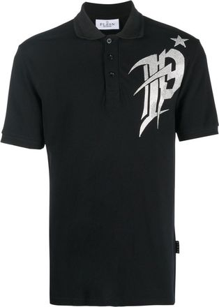 Philipp Plein logo-print polo shirt - men - Cotton/Elastane - XXXXL - Black