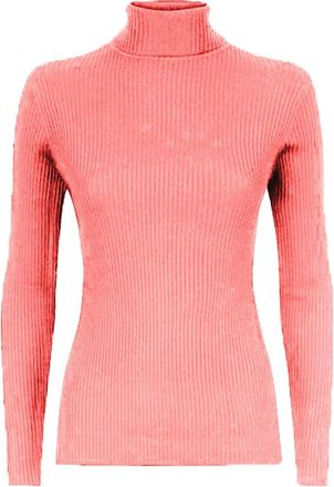 Generic Womens Long Sleeves Ribbed Turtle Polo Neck Top with Variety of Colors (12-14, Coral, Regular)
