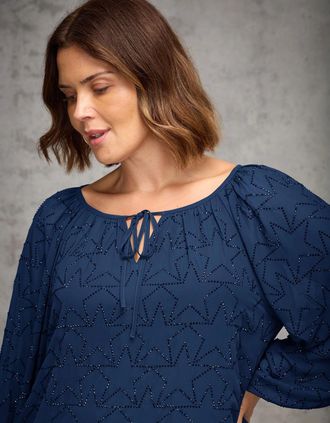 Live Unlimited London Womens Blue Star Embellished Top - Size: 26