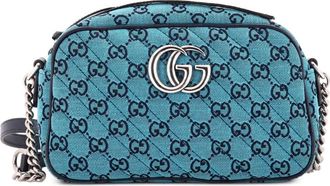 Gucci GG Marmont Shoulder Bag Diagonal Quilted GG Canvas with Leather Small crossbody bag - Blu
