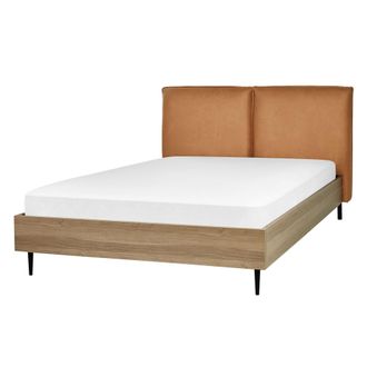 Beliani Beliani - Cama Con Somier De Piel Sint&eacute;tica Marr&oacute;n Dorado Madera Clara Negro 140 X 200 Cm Limanton