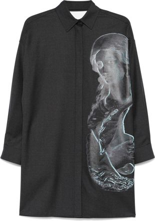 Fendi flannel statue print shirt dress - women - Virgin Wool - 44 - Grey