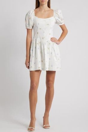 Wayf Fiona Short Sleeve Minidress in Ivory Seashell at Nordstrom Rack, Size X-Small