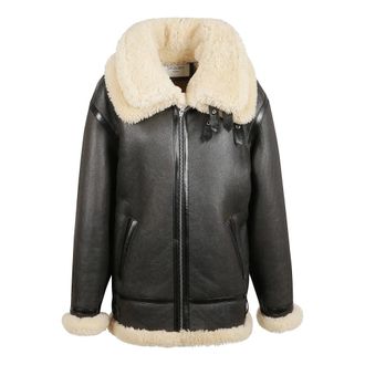 Saint Laurent Shearling-Trimmed Leather Jacket - female - Saint Laurent - Leather Jackets - Black - M - Jackets