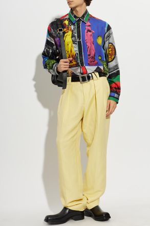 Versace Silk Shirt With Geo Collage Print, Mens, Multicolour