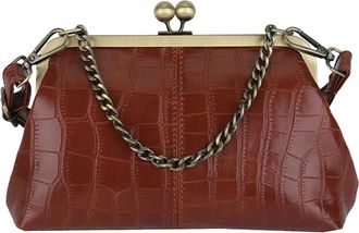 Generic Women PU Leather Kiss Lock Shoulder Bag for School Work Daily Use (Brown)