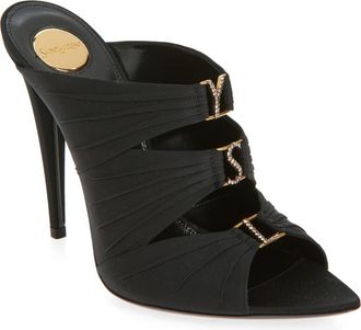 Saint Laurent Emilie Strass Logo Slide Sandal in Black at Nordstrom, Size 36.5