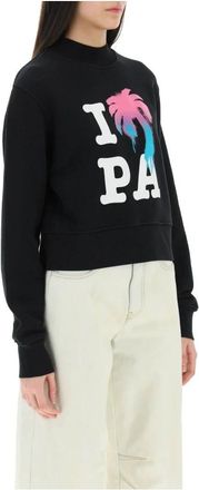 Palm Angels I Love PA Katoenen Sweatshirt - Dames - Sweatshirts - Zwart - XS - Katoen - Hoodies & sweatvesten