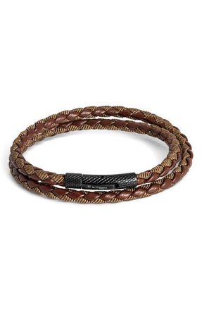 Tateossian Chelsea Leather Double Wrap Bracelet in Brown at Nordstrom, Size Medium