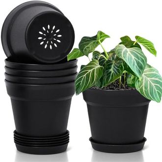 OEM Maceta Con Plato - Maceta Pl&aacute;stica Para Plantas Interiores - 6 Unidades - 14.5 Cm De Di&aacute;metro Con Orificios De Drenaje - Para Suculentas Y Cactus