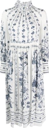 Erdem floral-print silk midi dress - women - Silk - 12 - White