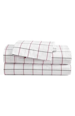 Tommy Hilfiger Glasgow Windowpane Cotton Percale Sheet Set in White/dark Blue/red at Nordstrom, Size Twin X-Long
