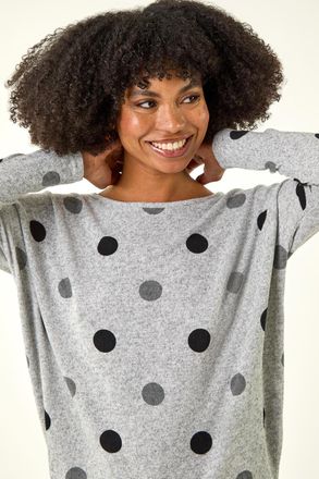 Roman Polka Dot Blouson Long Sleeve Jersey Tunic Top