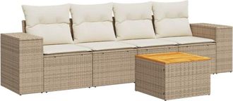 vidaXL Juego De Sof&aacute;s Jard&iacute;n Con Cojines 5 Pzas Rat&aacute;n Sint&eacute;tico Beige Vidaxl