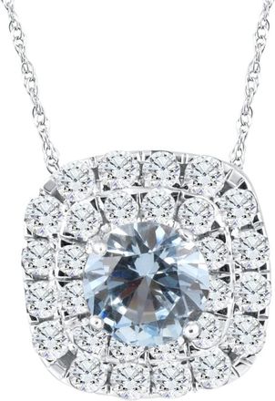 Pompeii3 2 3/4Ct Aquamarine & Diamond Cushion Halo Pendant 10k White Gold Womens Necklace