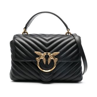 Pinko Zwart Chevron Gestikte Leren Schoudertas - Dames - Handtassen - Zwart - ONE Size - Leer - Tassen