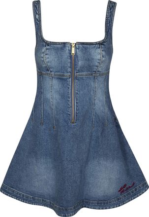 Self Portrait Bustier Style Zipper Denim Mini Dress