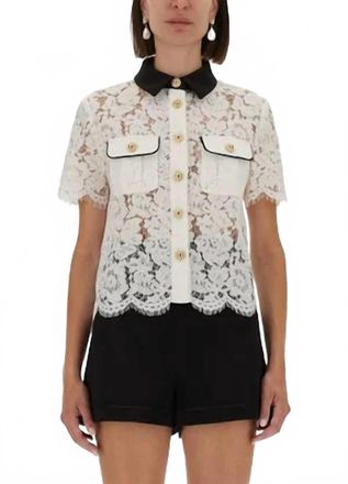 Self Portrait Lace Contrast Collar Top In White