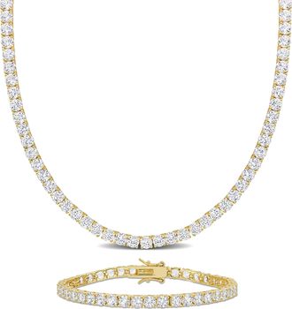 Mimi & Max 47 1/4ct TGW Created White Sapphire Tennis Bracelet and Necklace Set Yellow Silver