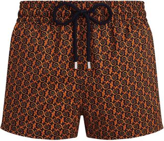 Vilebrequin Grafische Rimpels Zwembroek Marineblauw - Heren - Strandmode - Oranje - 2XL - Polyester - Badmode