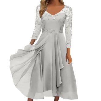 Generic Summer Dresses For Women Uk, Dresses For Women Uk Clearance Sexy Solid Half Sleeve Round Neck Lace Chiffon Mesh Waist Party Dresses Occasions Dresses 
