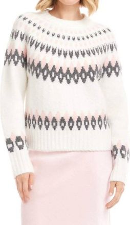 Karen Kane Jacquard Crewneck Sweater In Off White