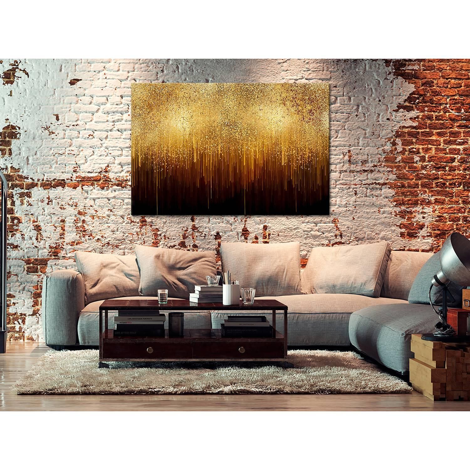 DECLINA Wandbild „Yellow Wave“ Auf Leinwand, 80x30 Cm – Kunstdruck, UV-beständig, Keilrahmen Aus Kiefernholz
