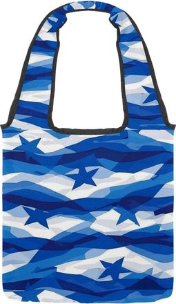 Generic Art Blue Stars Flag Reversible Canvas Shoulder Tote - Double-Sided Print, 12oz Cotton, 27cm Drop, Fold-Flat Bag for Travel, Shopping, Street Outings