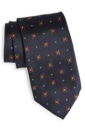 BOSS Geometric Jacquard Silk Tie in Dark Blue at Nordstrom Rack