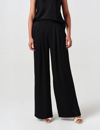 Ghost London Andie Pleated Wide Leg Satin Trouser in Black at Nordstrom, Size 14