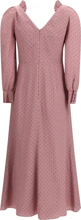 Alessandra Rich Womens Polka Dot Midi Dress With Ruffles Mauve-Mauve Silk