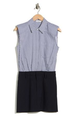 SIMKHAI Graham Stripe Sleeveless Mixed Media Minidress in Midnight Pinstripe Multi at Nordstrom Rack, Size 10