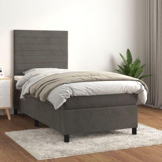vidaXL Cama Box Spring Con Colch&oacute;n Terciopelo Gris Oscuro 100x200 Cm Vidaxl