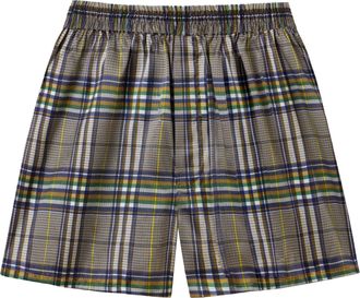 LilySilk Mens Silk Boxer Shorts Relaxed Fit Briefs with Hidden Placket Button Fly and Elastic Waist Checkered Pattern Underwear for Everyday Wear(Olive Multi C