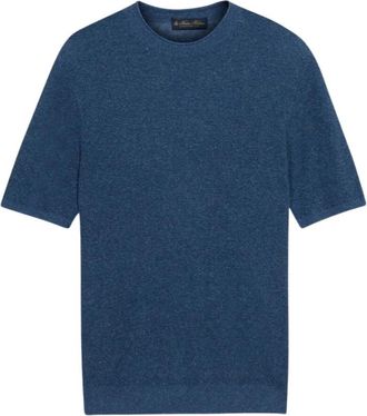 Brooks Brothers Katoen-Linnen Gebreid T-shirt - Heren - Ronde hals truien - Blauw - S - Katoen - Truien & Vesten