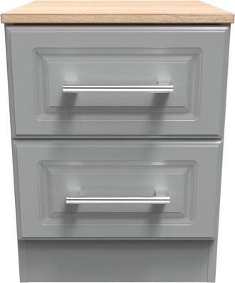 Welcome Furniture Kingston Ready Assembled Bedside Table with 2 Drawers - Dust Grey & Bardolino Oak - Welcome Furniture | TJ Hughes