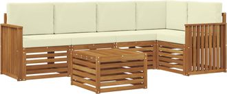 vidaXL Conjunto De Sof&aacute;s De Exterior 6 Uds. Natural Y Crema Poli&eacute;ster Vidaxl