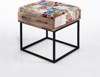 Oresteluchetta Puf mesa madera de mango acero blanco 44x40x46 cm