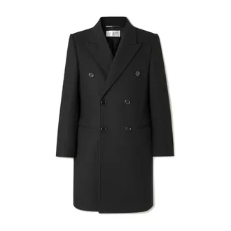 Saint Laurent Double-Breasted Coats, male, Black, Size: M Black Wool Double-Breasted Coat Aw24